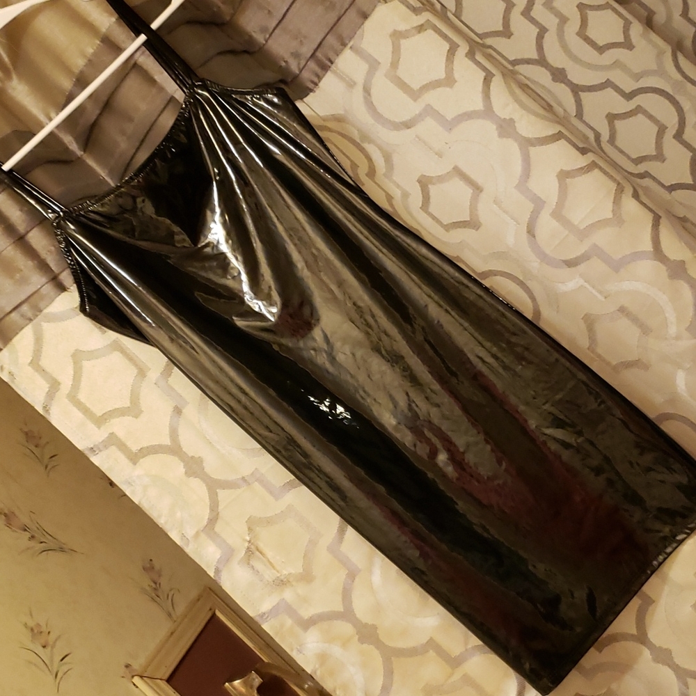 Fashion Nova size small black NWT "stick with me" latex mini bodycon dress